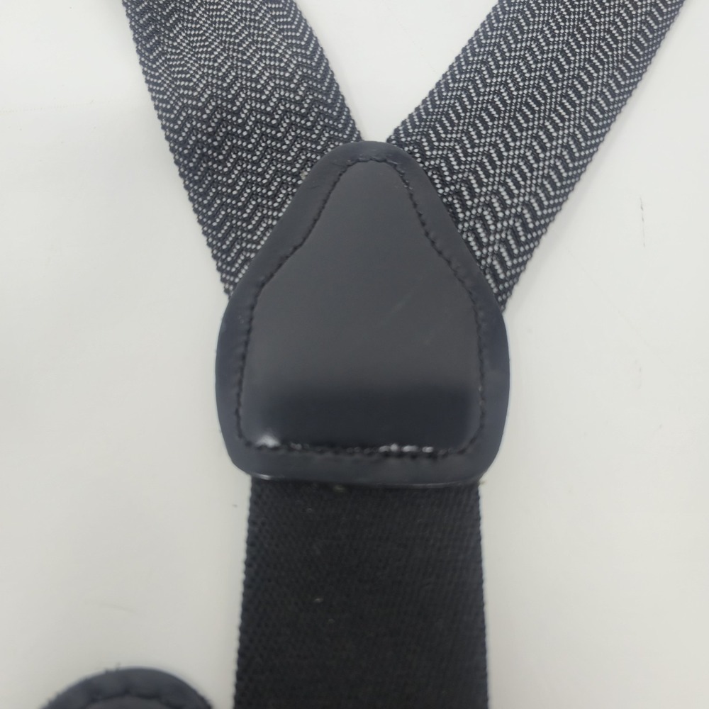 Men's Herringbone Button-On Suspenders Braces Black White Y-Back Leather Ends - Picture 13 of 13